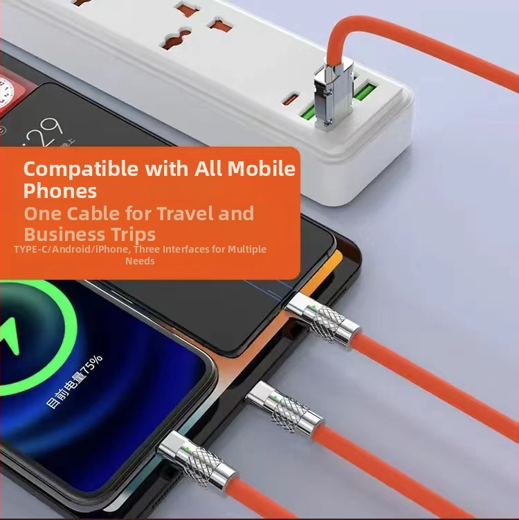 Li Chuang 120W 3-v-1 rýchlonabíjací kábel Type-C, Lightning, Mini USB; dĺžka 1–2 m; zinková zliatina; oranžová; pre Apple a Huawei