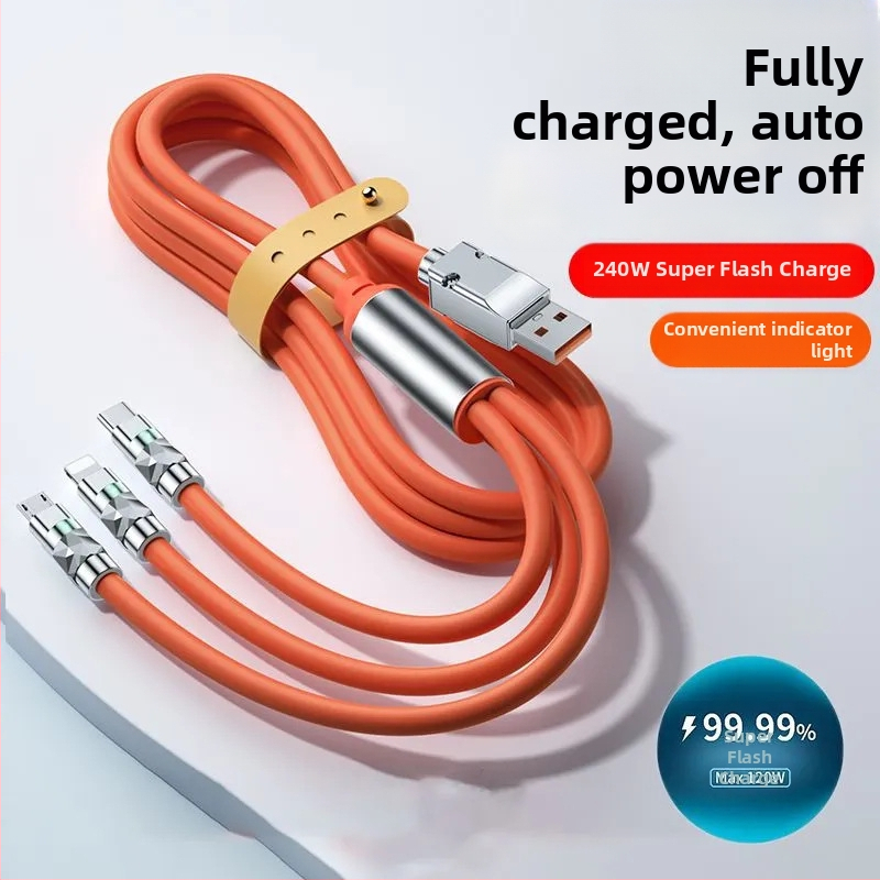 Li Chuang 120W 3-v-1 rýchlonabíjací kábel Type-C, Lightning, Mini USB; dĺžka 1–2 m; zinková zliatina; oranžová; pre Apple a Huawei