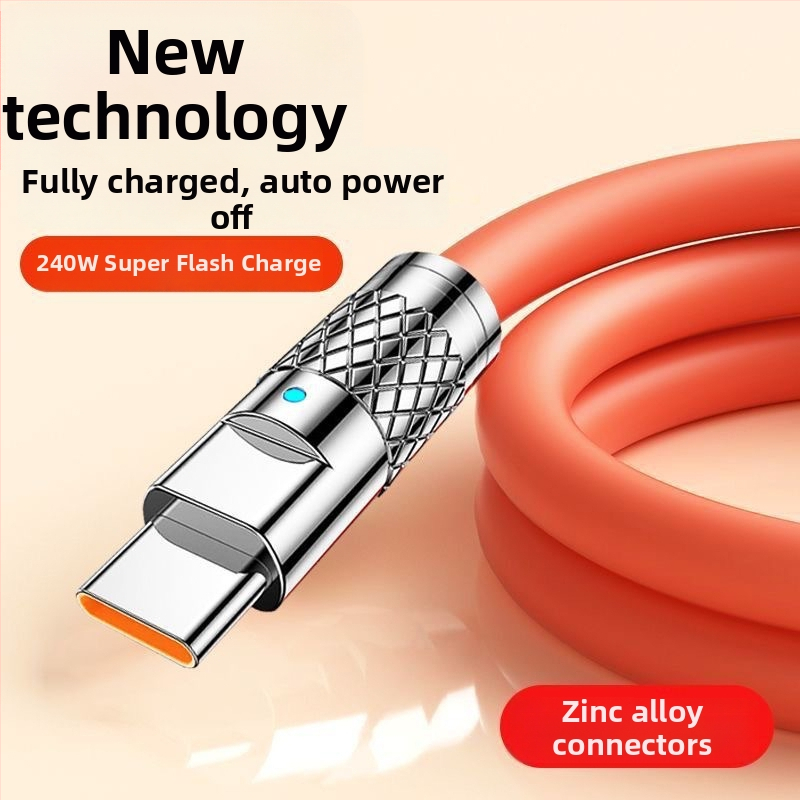 Li Chuang 120W 3-v-1 rýchlonabíjací kábel Type-C, Lightning, Mini USB; dĺžka 1–2 m; zinková zliatina; oranžová; pre Apple a Huawei