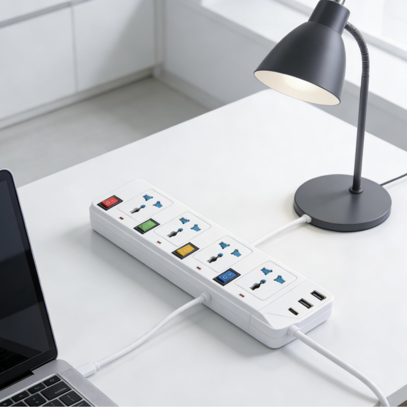 Produžni kabel s USB, britanski standard, neovisni prekidači za individualni nadzor, pogodan za Tajland i Kambođu, višestruko certificiran