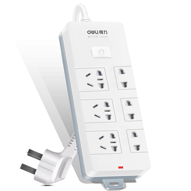 Deli 18257 Novi Nacionalni Standard 5m Produžni Kabel sa 6 utičnica: 3 Pojedinačne Utičnice + 3 Kombinirane