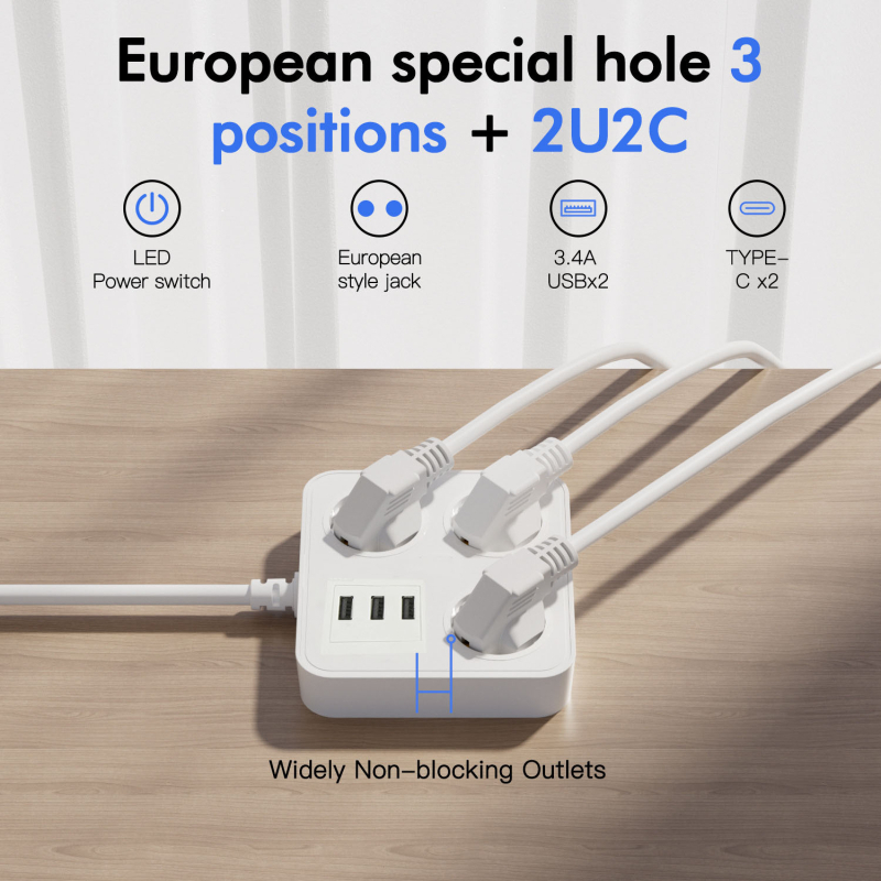 EU CE certifikovaný viacfunkčný rozbočovač s 3 USB portami, európska zásuvka pre domáce použitie
