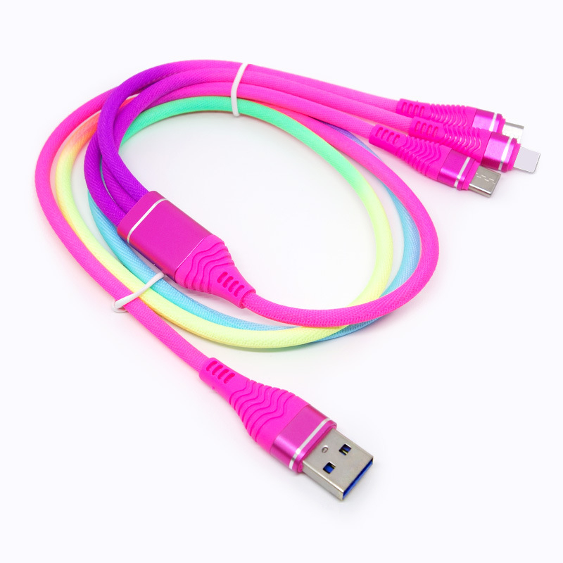 Rainbow USB podatkovni kabel 1-3, za Android telefone, pleteni najlon, Micro USB i Type-C, brzo punjenje, duljina 1-2 m