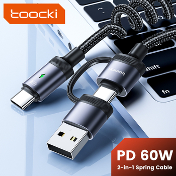 Toocki 2-in-1 PD60W USB-C–USB-C a USB-C–Lightning rýchlonabíjací kábel, kompatibilný s Apple a Huawei, dĺžka 1–2 m, hliníková zliatina a opletený kábel, sivá