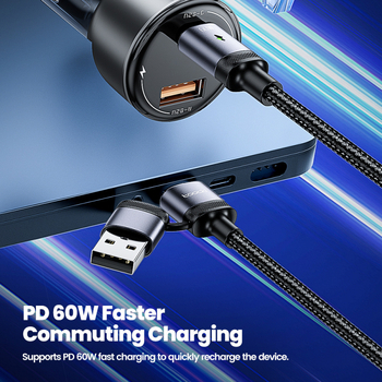 Toocki 2-in-1 PD60W USB-C–USB-C a USB-C–Lightning rýchlonabíjací kábel, kompatibilný s Apple a Huawei, dĺžka 1–2 m, hliníková zliatina a opletený kábel, sivá
