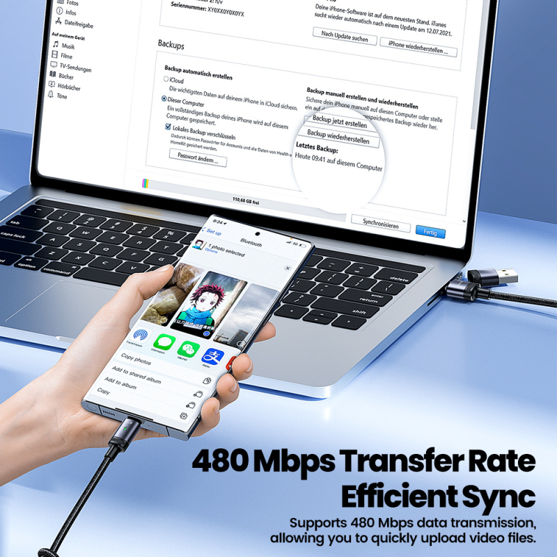 Toocki 2-in-1 PD60W USB-C–USB-C a USB-C–Lightning rýchlonabíjací kábel, kompatibilný s Apple a Huawei, dĺžka 1–2 m, hliníková zliatina a opletený kábel, sivá