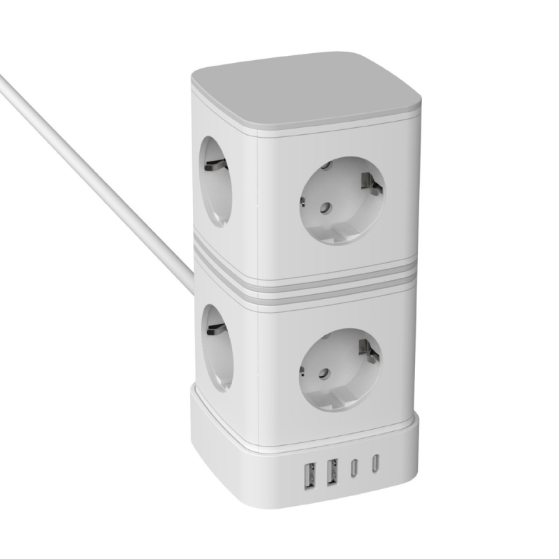 VASTFAFA QDB0820 8‑utičnica europski produžni kabel, CE, ROHS, USB-C PD 20W, kabel duljine 2 m