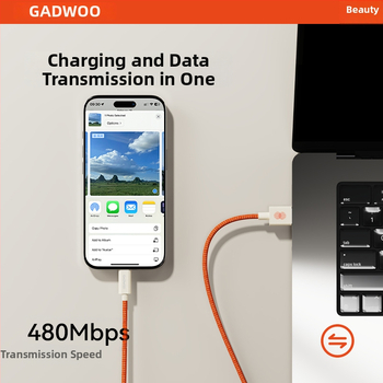 Gadwoo pletený rýchlonabíjací kábel s Lightning konektorom, dĺžka 0,5–1 m, 2-v-1, oranžový