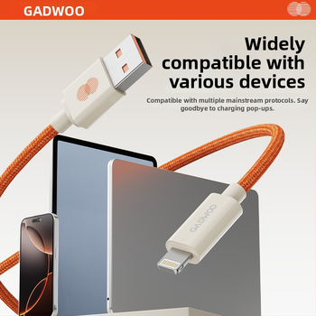 Gadwoo pletený rýchlonabíjací kábel s Lightning konektorom, dĺžka 0,5–1 m, 2-v-1, oranžový