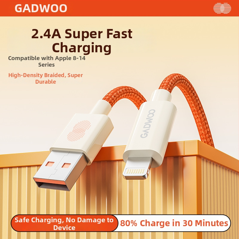 Gadwoo pletený rýchlonabíjací kábel s Lightning konektorom, dĺžka 0,5–1 m, 2-v-1, oranžový