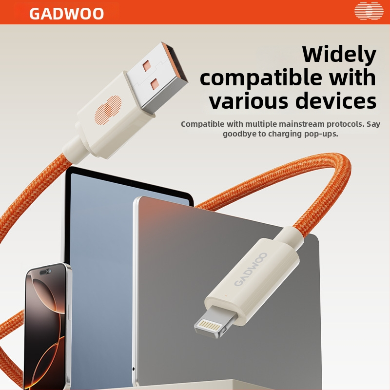 Gadwoo pletený rýchlonabíjací kábel s Lightning konektorom, dĺžka 0,5–1 m, 2-v-1, oranžový