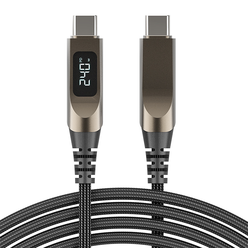 240W kabel za brzo punjenje s digitalnim prikazom, od cinkove legure, USB Type-C, pleteni, duljina 1–2 m, Huawei, Apple i Android