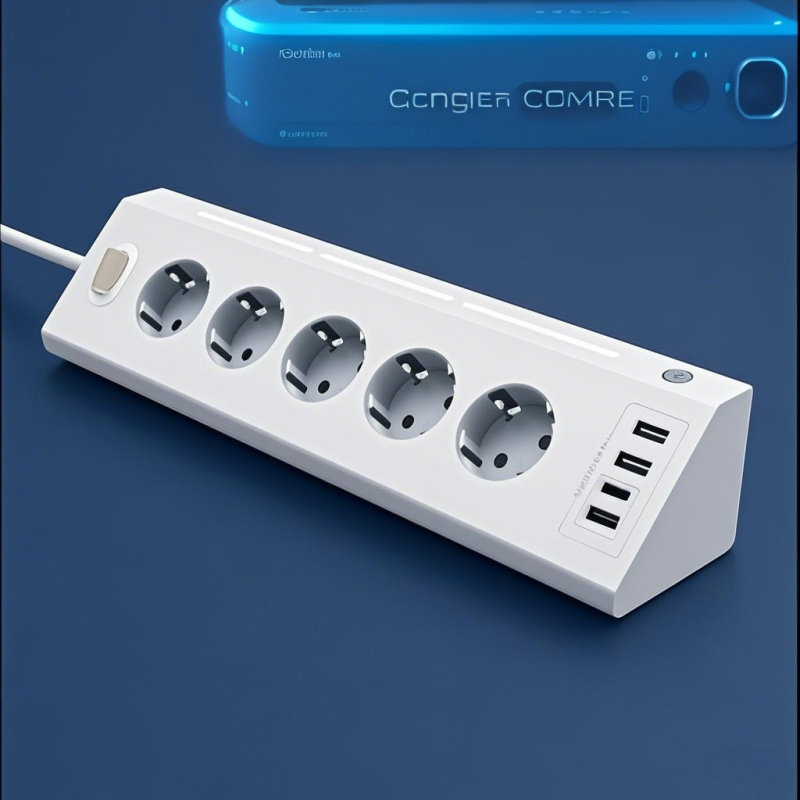 5-priključni europskog standarda pametni produžni blok s LED osvjetljenjem i USB portovima, kabel 1,5 m