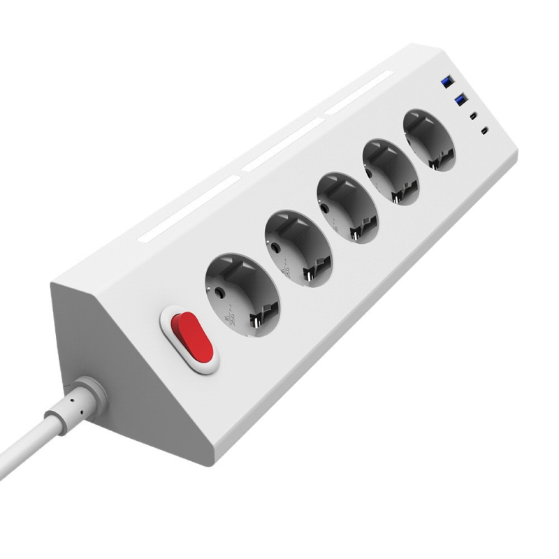 5-priključni europskog standarda pametni produžni blok s LED osvjetljenjem i USB portovima, kabel 1,5 m