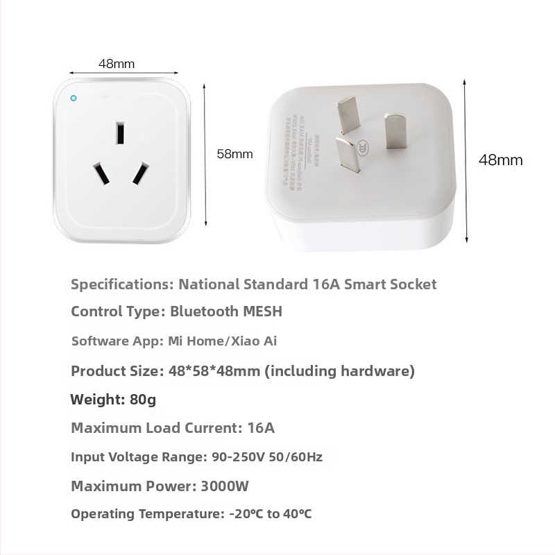 Inteligentný zásuvkový spínač pripojený k Bluetooth Mesh bráne Mi Home XiaoAi na ovládanie MIN 16A spínača