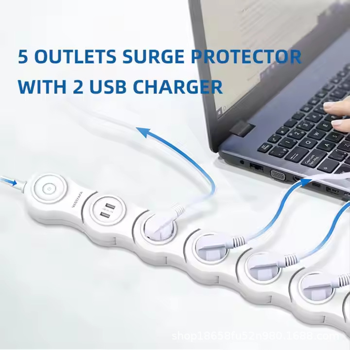 Europski produžni kabel s USB-om u obliku zmije, 4–6 utičnica, za kućnu upotrebu