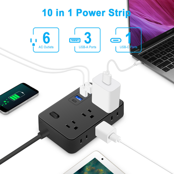 Višepunjski produžni kabel s kabelom, US utičnicom, 10A, 100-250V, ABS kućište