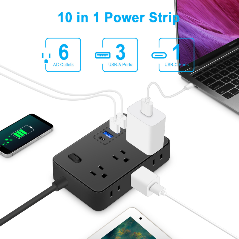 Višepunjski produžni kabel s kabelom, US utičnicom, 10A, 100-250V, ABS kućište