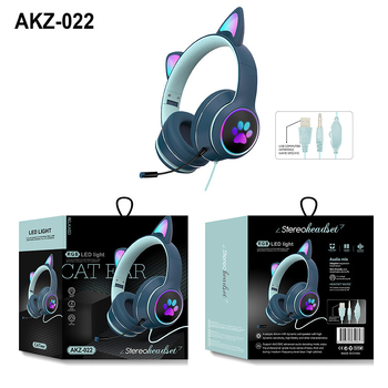 AKZ-022 Žične slušalice za računalo s cat-ear dizajnom, over-ear, sklapanje, s mikrofonom i svjetlima