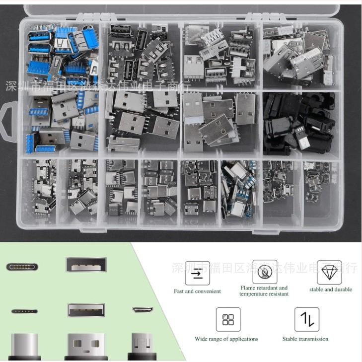 180 ks USB 2.0/3.0 Type A a Type C Micro USB spojovacia skrinka s vloženou doskou, mini