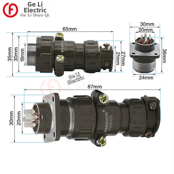P20 kruhový konektor, letecká zástrčka a zásuvka, butt-type, priemer 20 mm, 2–7 vodičov