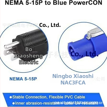 PowerCON kábel pre scénické osvetlenie, trojpólový konektor, AC napájací kábel, samec–samec predlžovač