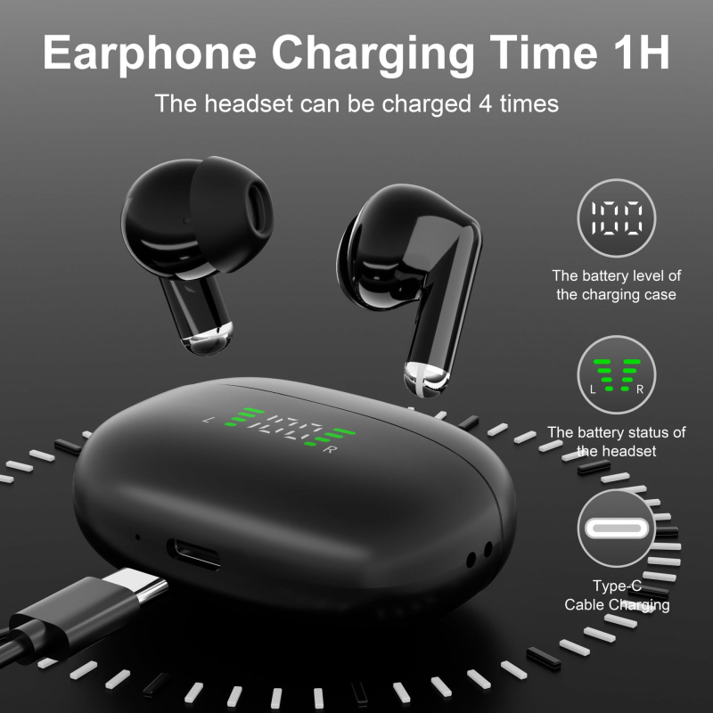 Sp9X bežične Bluetooth slušalice u uho, izuzetno dug vijek baterije, niska latencija za igranje, stereo zvuk s dvostrukim kanalom, vodootporne, Bluetooth 5.4, više od 8 sati reprodukcije