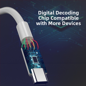 Drôtové slúchadlá s Type-C konektorom, digitálny dekódovací čip, vstavaný mikrofón, potlačenie šumu, dizajn pol-in-ear, kábel 1,2 m