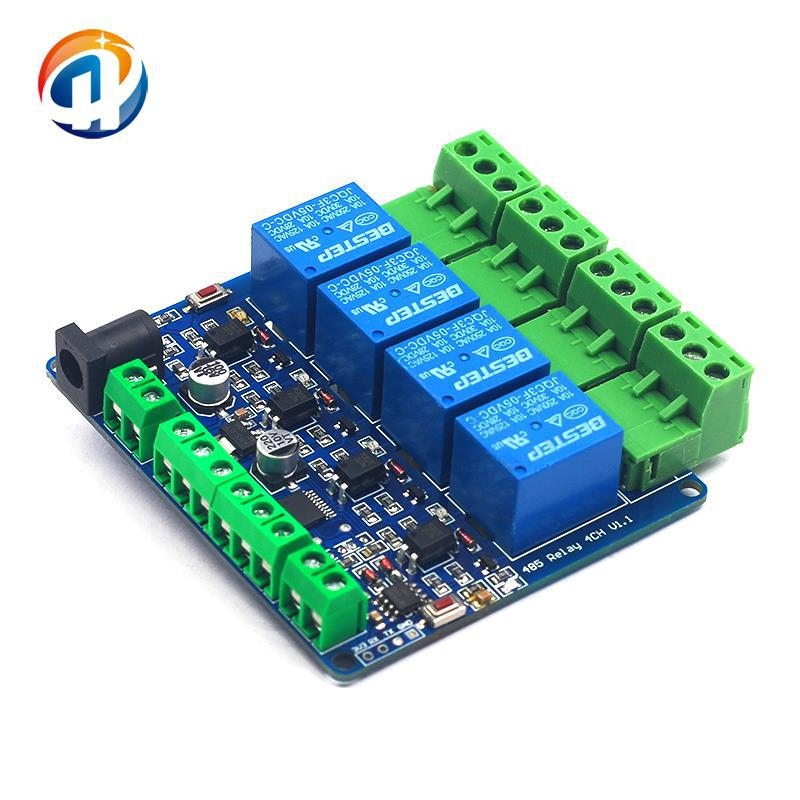 Modbus RTU 4-csatornás relé kimenet, 12V, 4 digitális bemenet, RS-485 kommunikáció, TTL csatlakozófej