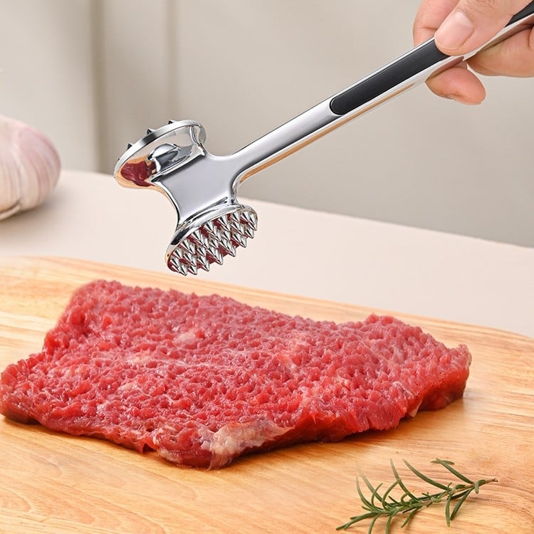 Új, rozsdamentes acélból készült húspuhító kalapács konyhai felhasználásra, steak kalapács, húspuhító és inak szakító eszköz, kereskedelmi használatra