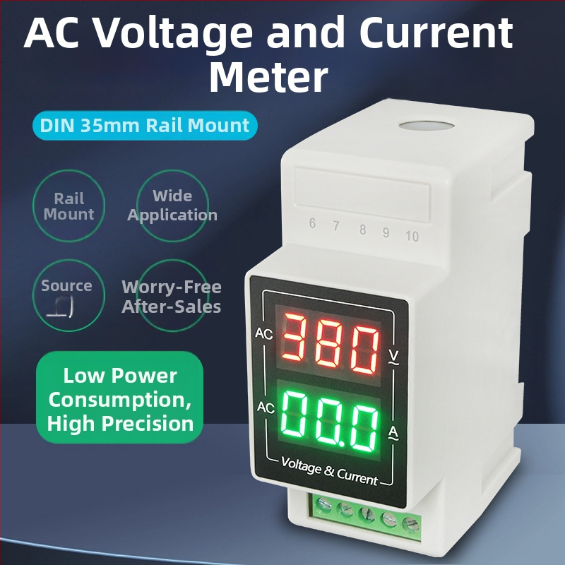 LED digitálny voltmeter a ampérmeter na DIN lištu, rozsah 60–500 V, meranie AC 220 V