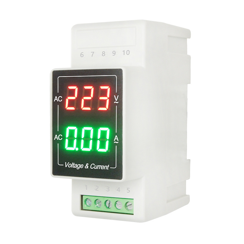 DIN релсов LED дисплей за измерване на напрежение и ток, 60–500 V, цифров амперметър
