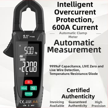Fuyi FY382 Veľká obrazovka, inteligentný klešťový ampermeter, digitálny klip‑multimeter, vysoká presnosť merania prúdu AC/DC