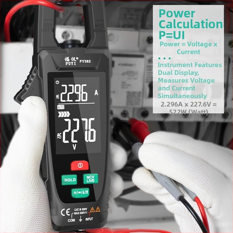 Fuyi FY382 Veľká obrazovka, inteligentný klešťový ampermeter, digitálny klip‑multimeter, vysoká presnosť merania prúdu AC/DC