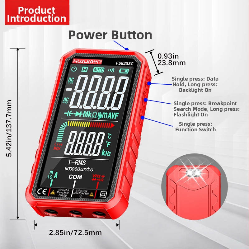 Digitálny multimeter s veľkou obrazovkou, nabíjateľný, plne automatický, vysoká presnosť, inteligentná ochrana proti prehriatiu, meranie napätia a prúdu, pre elektrikárov