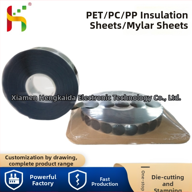 PET tesniaca izolácia pre kondenzátory, ohňovzdorný materiál, plastový list, kruhový čierny Mylar list, samolepiaci, vysokoteplotná odolnosť do 200°C, 94V-0