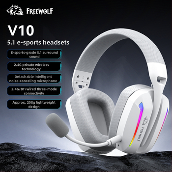 Free Wolf V10 Bezdrôtové herné slúchadlá so Bluetoothom, 2.4G a tri režimy káblového pripojenia, ľahké s mikrofónom