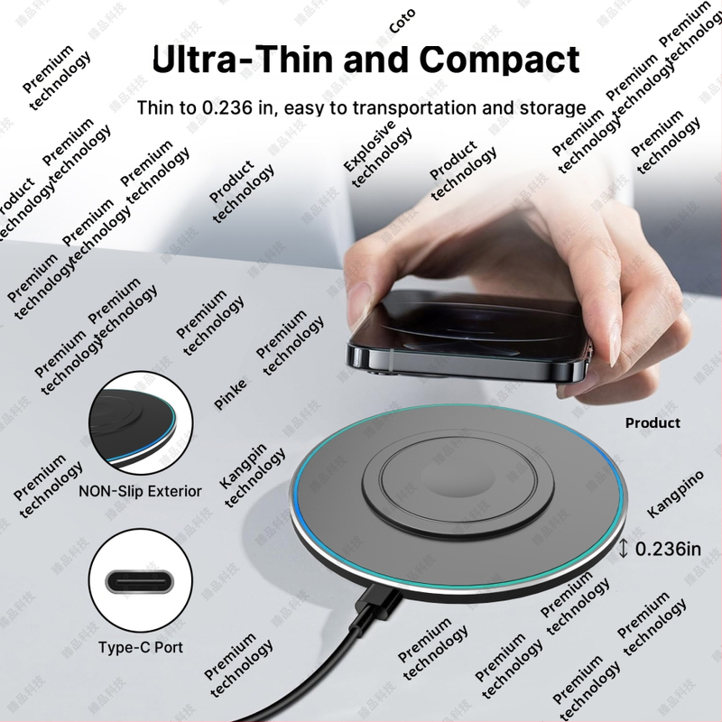 15W 3-in-1 bezdrôtová nabíjačka pre mobilné telefóny, ultra tenký kruhový dizajn z hliníkovej zliatiny, magnetické nabíjanie