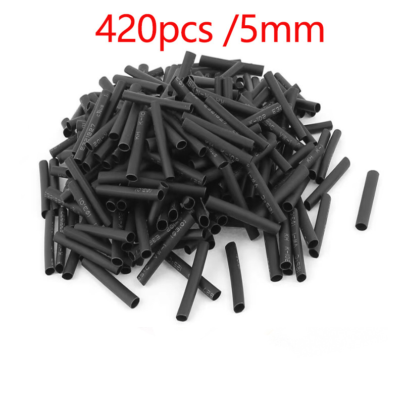 Hőre összehúzódó izolációs csövek, fekete, 5 mm átmérő, 20 mm hosszú, 420 darab, zacskóban