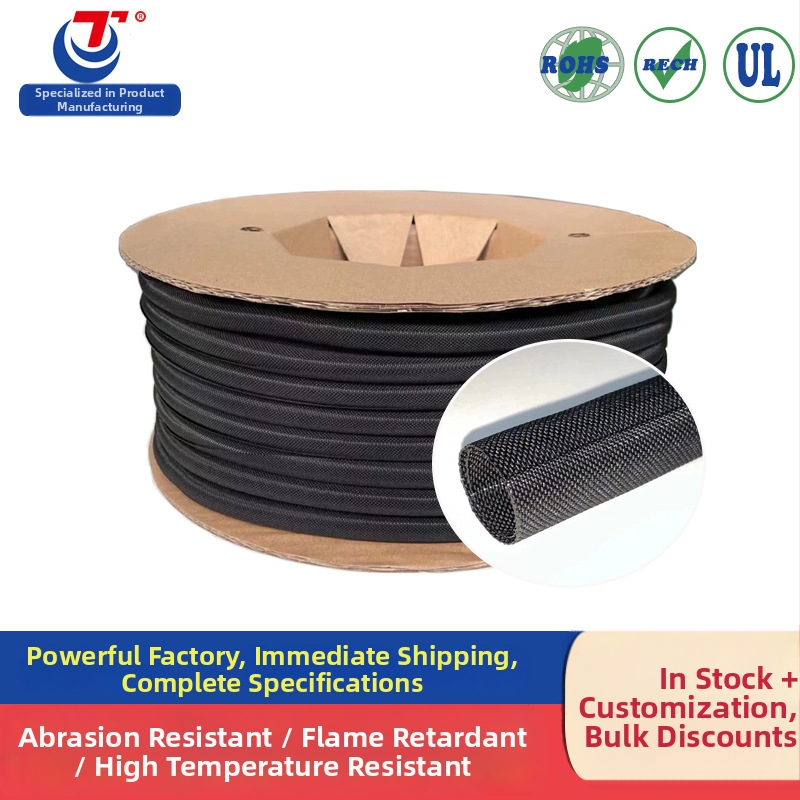 Priemyselná ochrana káblov, čierny samo-rolovací izolačný návlek, plameňovzdorný polyester (PET), monofilament a multifilament