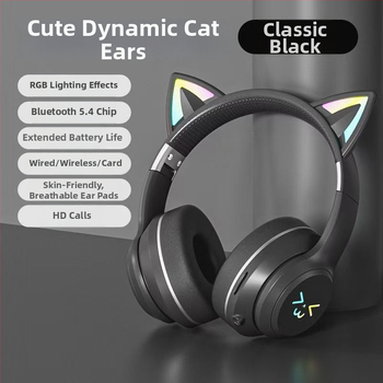 Xianxi Cartoon Bluetooth bezdrôtové slúchadlá cez uši s LED podsvietením, potlačenie šumu, mikrofón, dlhá výdrž, pre mobilný telefón a počítač