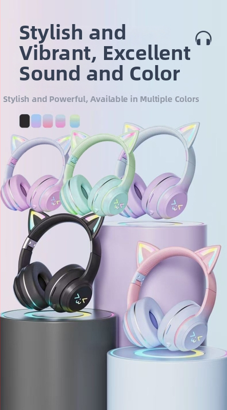 Xianxi Cartoon Bluetooth bezdrôtové slúchadlá cez uši s LED podsvietením, potlačenie šumu, mikrofón, dlhá výdrž, pre mobilný telefón a počítač