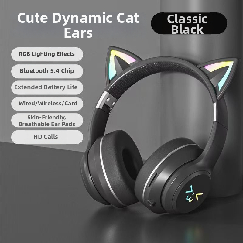 Xianxi Cartoon Bluetooth bezdrôtové slúchadlá cez uši s LED podsvietením, potlačenie šumu, mikrofón, dlhá výdrž, pre mobilný telefón a počítač
