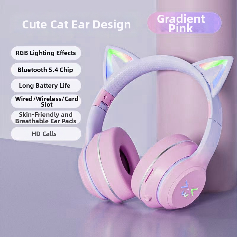 Xianxi Cartoon Bluetooth bezdrôtové slúchadlá cez uši s LED podsvietením, potlačenie šumu, mikrofón, dlhá výdrž, pre mobilný telefón a počítač