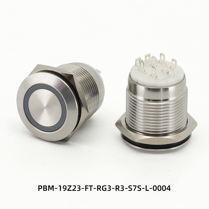 IP67 vodootporan metalni gumb prekidač, nehrđajući čelik, 19 mm, s funkcijom samozaključavanja.