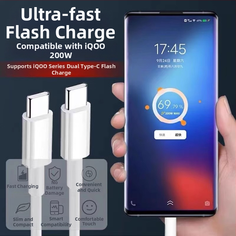 USB-C kábel pre rýchle nabíjanie 120W pre VIVO/iQOO 11 Pro a 11s, dĺžka 1–2 m, biela