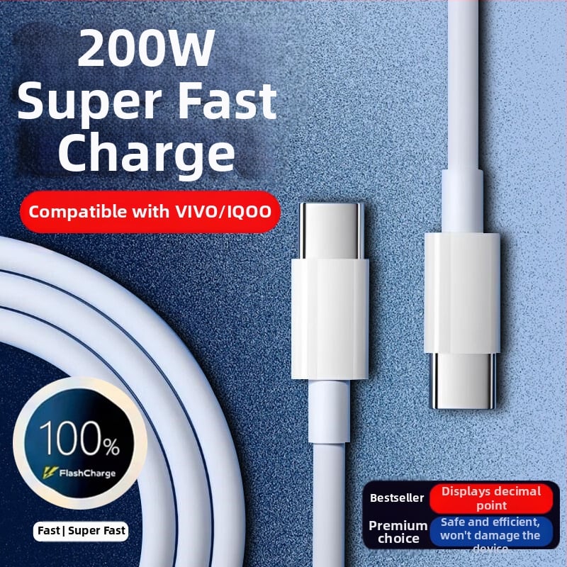 USB-C kábel pre rýchle nabíjanie 120W pre VIVO/iQOO 11 Pro a 11s, dĺžka 1–2 m, biela