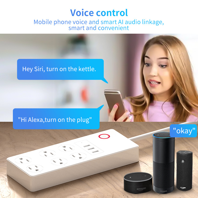 WiFi-s intelligens hosszabbító időzítő kapcsolóval és USB-portokkal, amerikai szabvány szerint