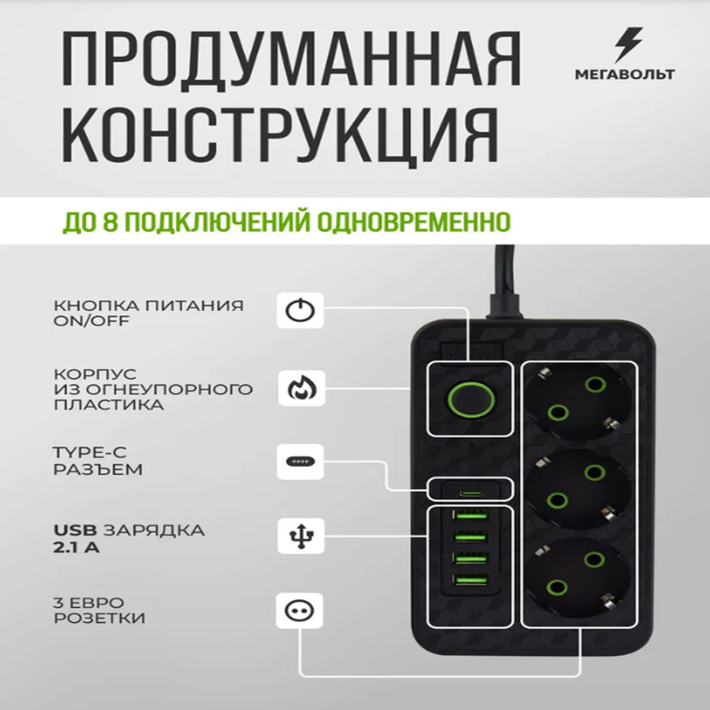 HG-2503 USB produžni utikač s europskim standardom, duljina 3 m