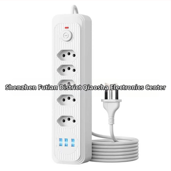 Brazilský rozbočovač s viacerými zásuvkami a USB portmi, dlhý kábel, zásuvka podľa brazílského štandardu pre domáce a kancelárske použitie